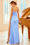 Peach Sheath Long Bridesmaid Dress with Slit