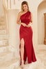 Load image into Gallery viewer, Burgundy One Shoulder Long Bridesmaid Dress
