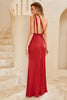 Load image into Gallery viewer, Burgundy One Shoulder Long Bridesmaid Dress