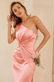 Peach One Shoulder Bridesmaid Dress with Ruffles