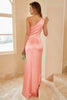 Load image into Gallery viewer, Peach One Shoulder Bridesmaid Dress with Ruffles