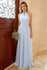 Load image into Gallery viewer, Sky Blue Long Chiffon Bridesmaid Dress with Slit