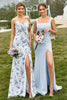 Load image into Gallery viewer, Sky Blue Mermaid Bridesmaid Dress with Slit