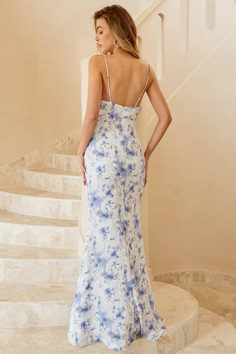 Load image into Gallery viewer, Blue Floral Boho Bridesmaid Dress