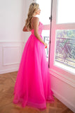 Spaghetti Straps Fuchsia Detachable Train Prom Dress with Split Front