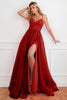 Load image into Gallery viewer, Spaghetti Straps Fuchsia Detachable Train Prom Dress with Split Front