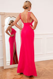 Sheath Spaghetti Straps Fuchsia Long Prom Dress with Split Front