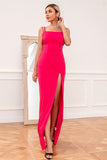 Sheath Spaghetti Straps Fuchsia Long Prom Dress with Split Front