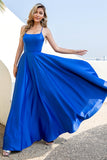 Royal Blue Backless Satin Prom Dress