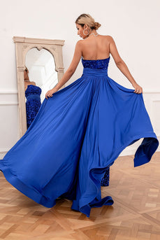 Royal Blue Sequins Strapless Prom Dress