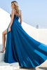 Load image into Gallery viewer, Blue Spaghetti Straps Prom Dress with Lace