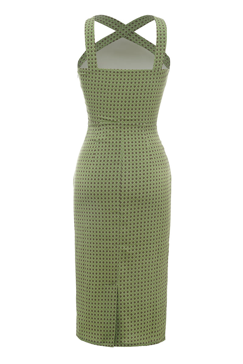 Load image into Gallery viewer, Green Printed Vintage Wiggle Dress