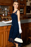 High Low Round Neck Navy Lace Dress