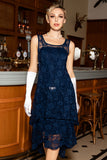 High Low Round Neck Navy Lace Dress