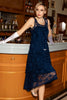 Load image into Gallery viewer, High Low Round Neck Navy Lace Dress