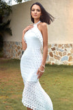 Sheath Halter White Wedding Guest Party Dress