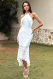 Sheath Halter White Wedding Guest Party Dress