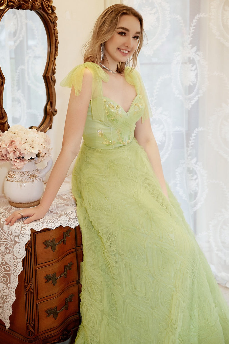 Load image into Gallery viewer, A Line Spaghetti Straps Light Green Tulle Plus Size Prom Dress