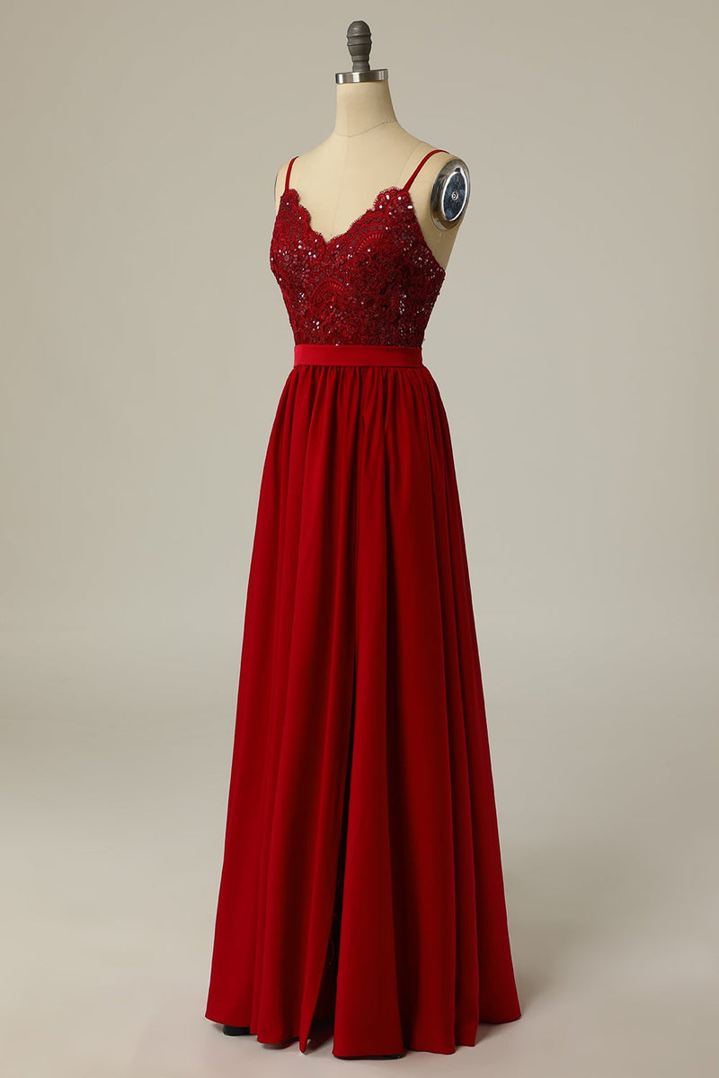 Load image into Gallery viewer, Burgundy Long Prom Dress with Beading Lace
