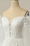 Luxurious A Line Off the Shoulder White Wedding Dress with Appliques