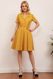 Lapel Yellow 1950s Dress