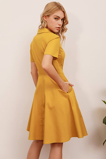 Lapel Yellow 1950s Dress