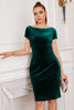 Load image into Gallery viewer, Green Bateau Neck Bodycon Velvet Dress