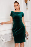 Green Bateau Neck Bodycon Velvet Dress