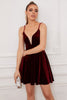Load image into Gallery viewer, Burgundy Spaghetti Straps Mini Velvet Dress