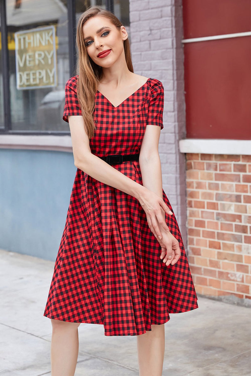 Load image into Gallery viewer, Red Plaid Vintage Dress