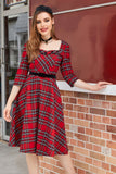 Plaid Red Vintage Dress with Sleeves