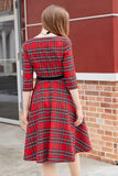 Plaid Red Vintage Dress with Sleeves