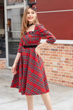 Plaid Red Vintage Dress with Sleeves