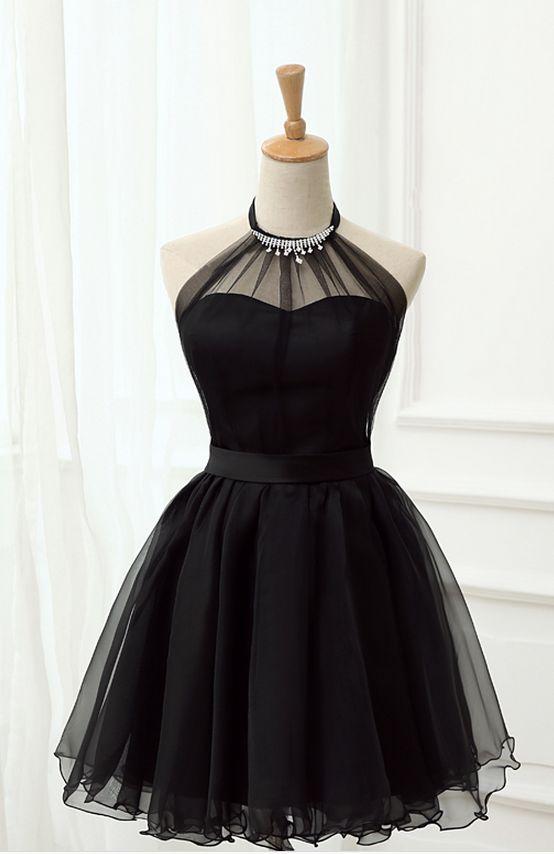 ZAPAKA Women Graduation Dress Halter Black Tulle A-line Short Prom Dress –  Zapaka CA