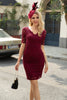 Load image into Gallery viewer, Burgundy Bodycon Lace Party Dress with Sleeves