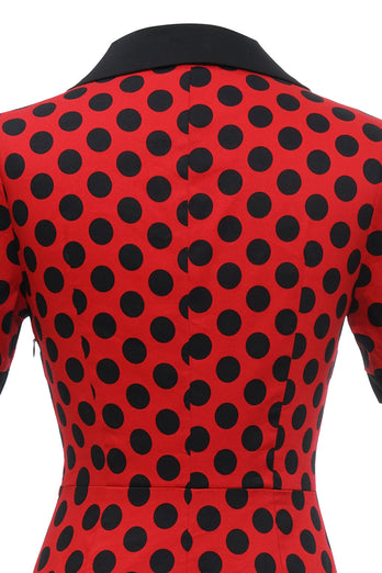 Polka Dots Red 1960s Dress with Bow