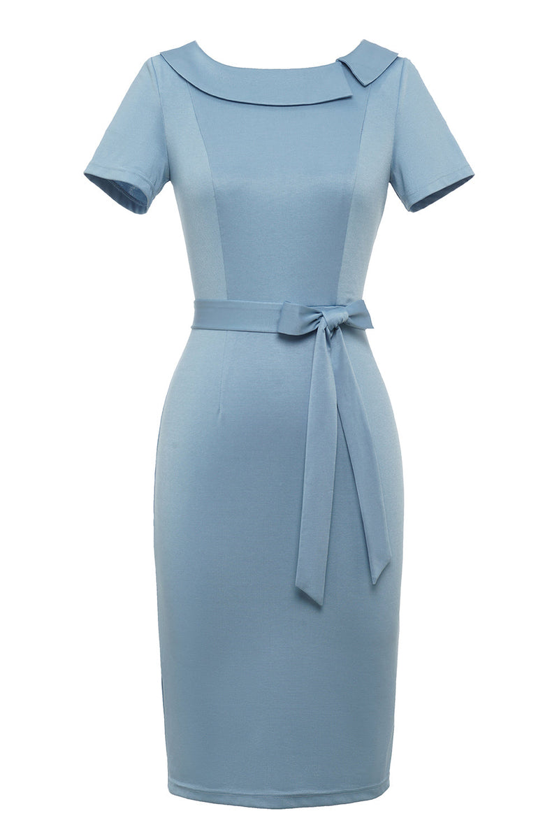 Zapaka Women Light Blue 1960s Dress Bodycon Round Neck Vintage Dress ...