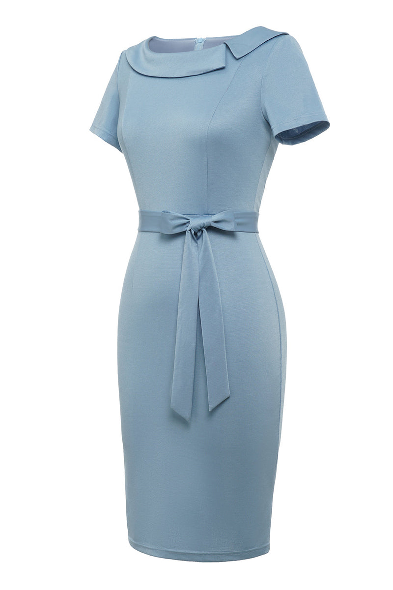 Load image into Gallery viewer, Bodycon Round Neck Light Blue 1960s Dress