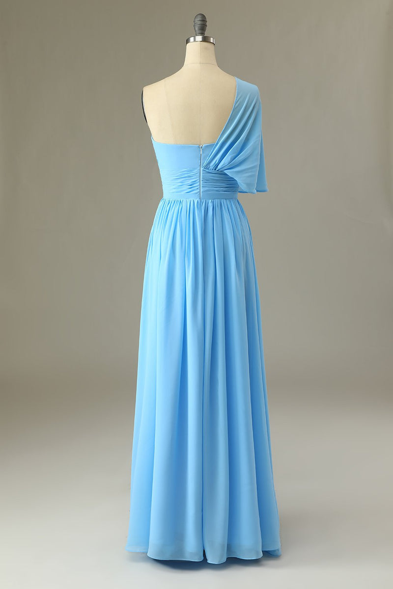 Load image into Gallery viewer, One Shoulder Blue Bridesmaid Dress