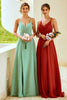 Load image into Gallery viewer, Rust Red Spaghetti Straps Long Bridesmaid Dress