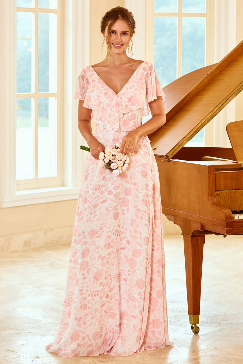 Load image into Gallery viewer, Blush Flower Print Bridesmaid Dress