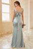 Load image into Gallery viewer, Light Green Satin Bridesmaid Dress with Slit