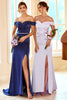 Load image into Gallery viewer, Sheath Off the Shoulder Lilac Long Bridesmaid Dress with Split Front