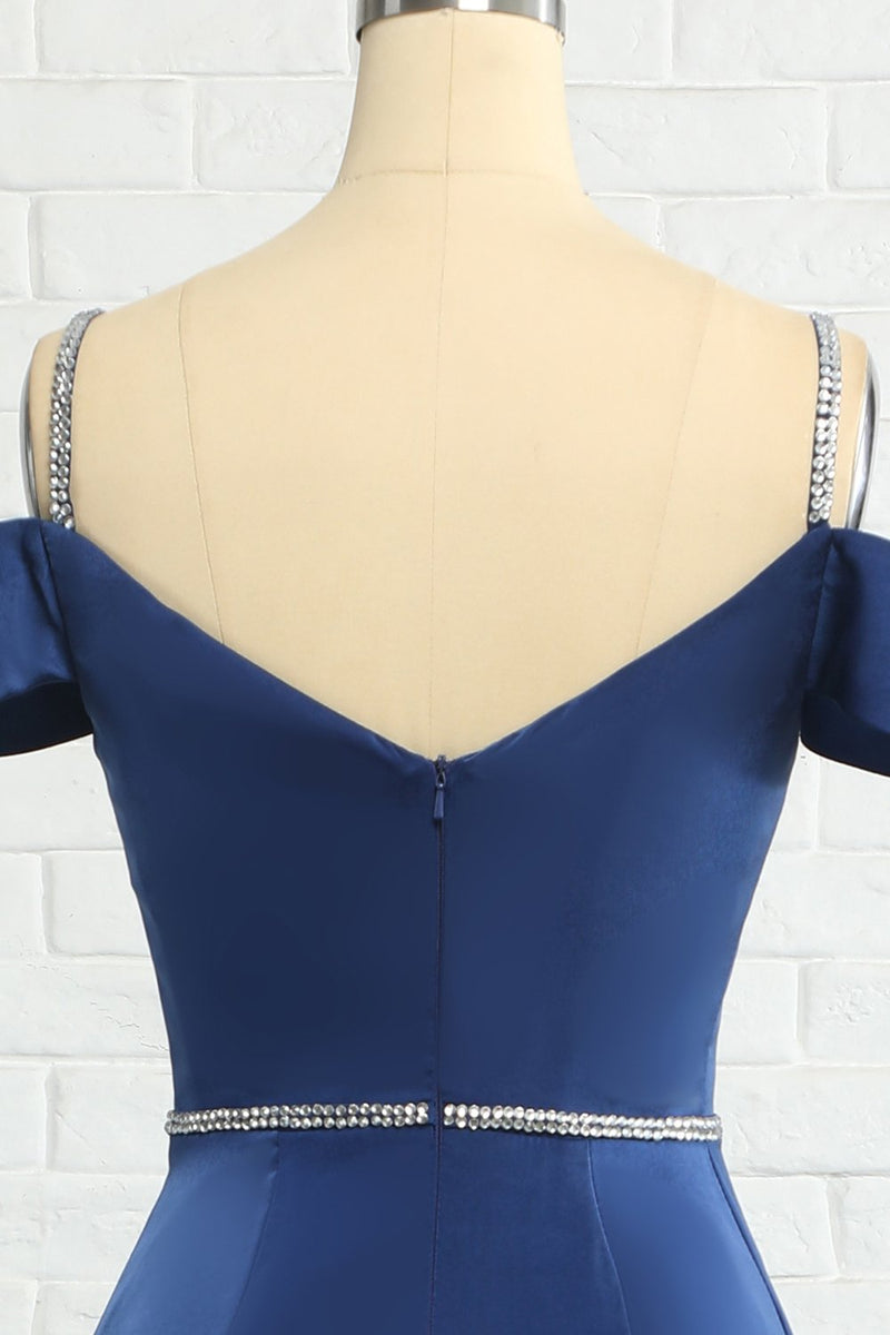 Load image into Gallery viewer, Mermaid Off the Shoulder Navy Bridesmaid Dress with Beading