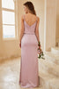 Load image into Gallery viewer, Spaghetti Straps Grey Pink Long Bridesmaid Dress