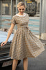 Load image into Gallery viewer, Khaki Green Grid Short Sleeves Vintage 1950s Dress