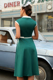 Green Lapel Neck 1950s Swing Dress with Belt