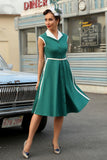 Green Lapel Neck 1950s Swing Dress with Belt