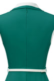 Lapel Neck Green Swing 1950s Dress with Belt