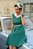 Green Lapel Neck 1950s Swing Dress with Belt